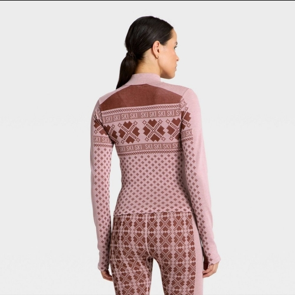 Women's Seamless Fair Isle Printed Full Zip Jacket All In Motion Maroon/Light L - Picture 2 of 5